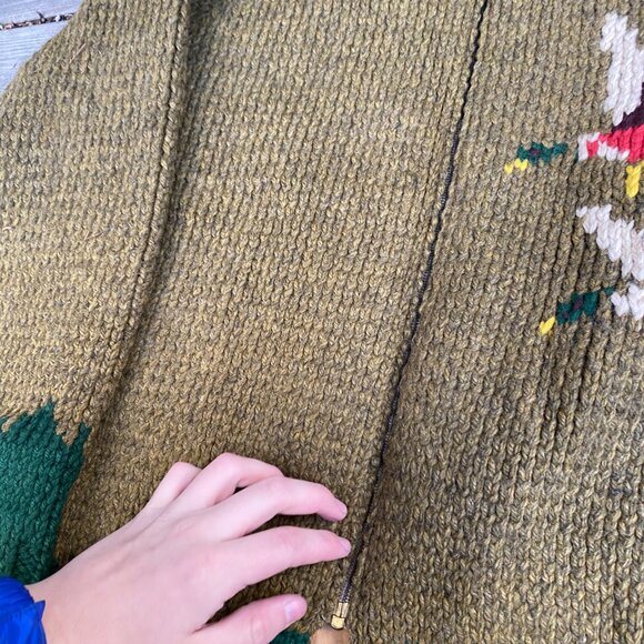 Vintage 1958 Green Goose Cowichan Handmade Woven Wool Jacket Canvas Large Canada - Picture 9 of 16